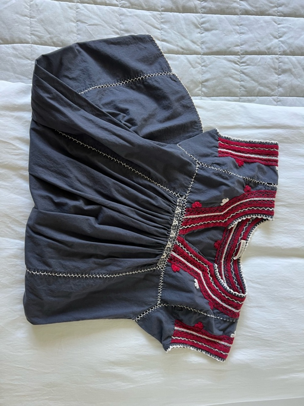 Ulla Johnson Navy Dress with Red and White Embroidery